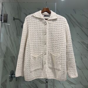 Mango oversized textured knit cream heavyweight cardigan - size med